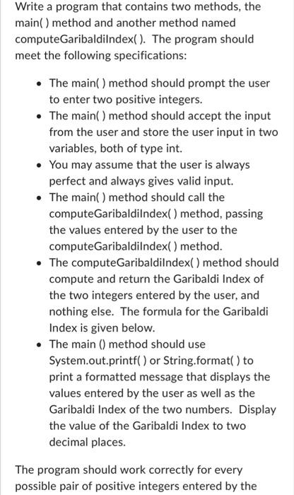 Solved Write a program that contains two methods, the main( | Chegg.com
