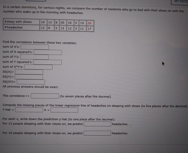 Solved My Note In A Certain Dormitory For Various Nights Chegg Com