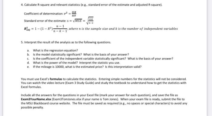 Solved SSR 4. Calculate R-square and relevant statistics | Chegg.com