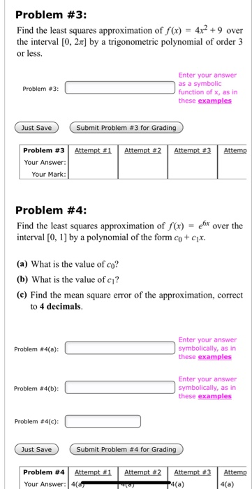 Solved Problem #3: Find the least squares approximation of | Chegg.com
