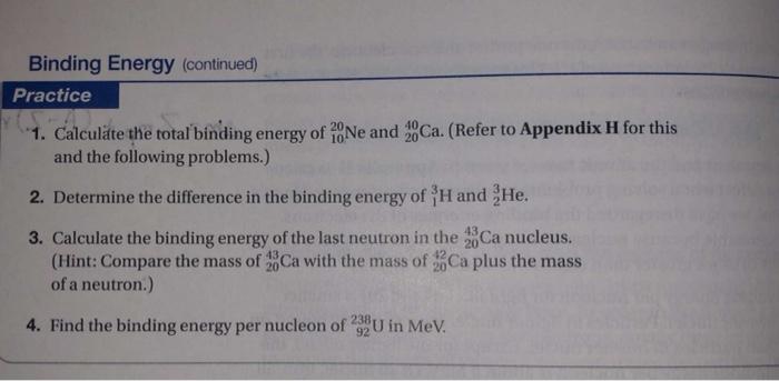 Solved Binding Energy (continued) Practice 1. Calculate the | Chegg.com