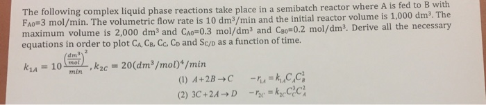 Solved The following complex liquid phase reactions take | Chegg.com