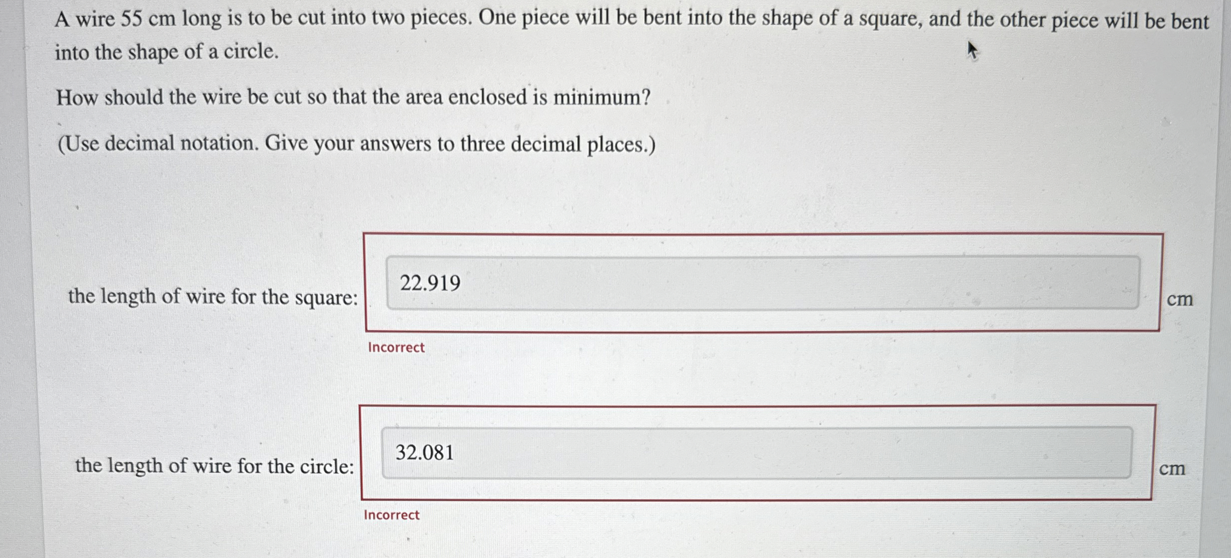 Solved A wire 55cm ﻿long is to be cut into two pieces. One | Chegg.com