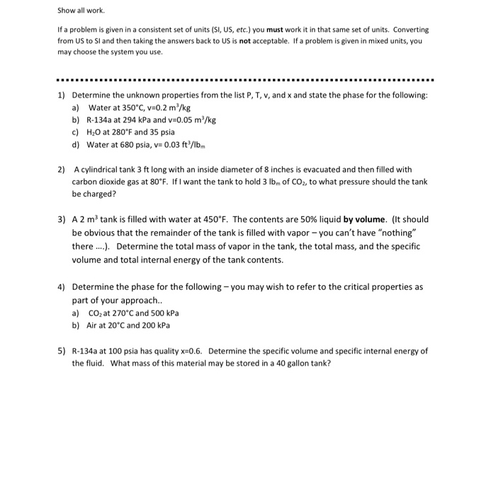 Solved 1) Determine the unknown properties from the list P, | Chegg.com