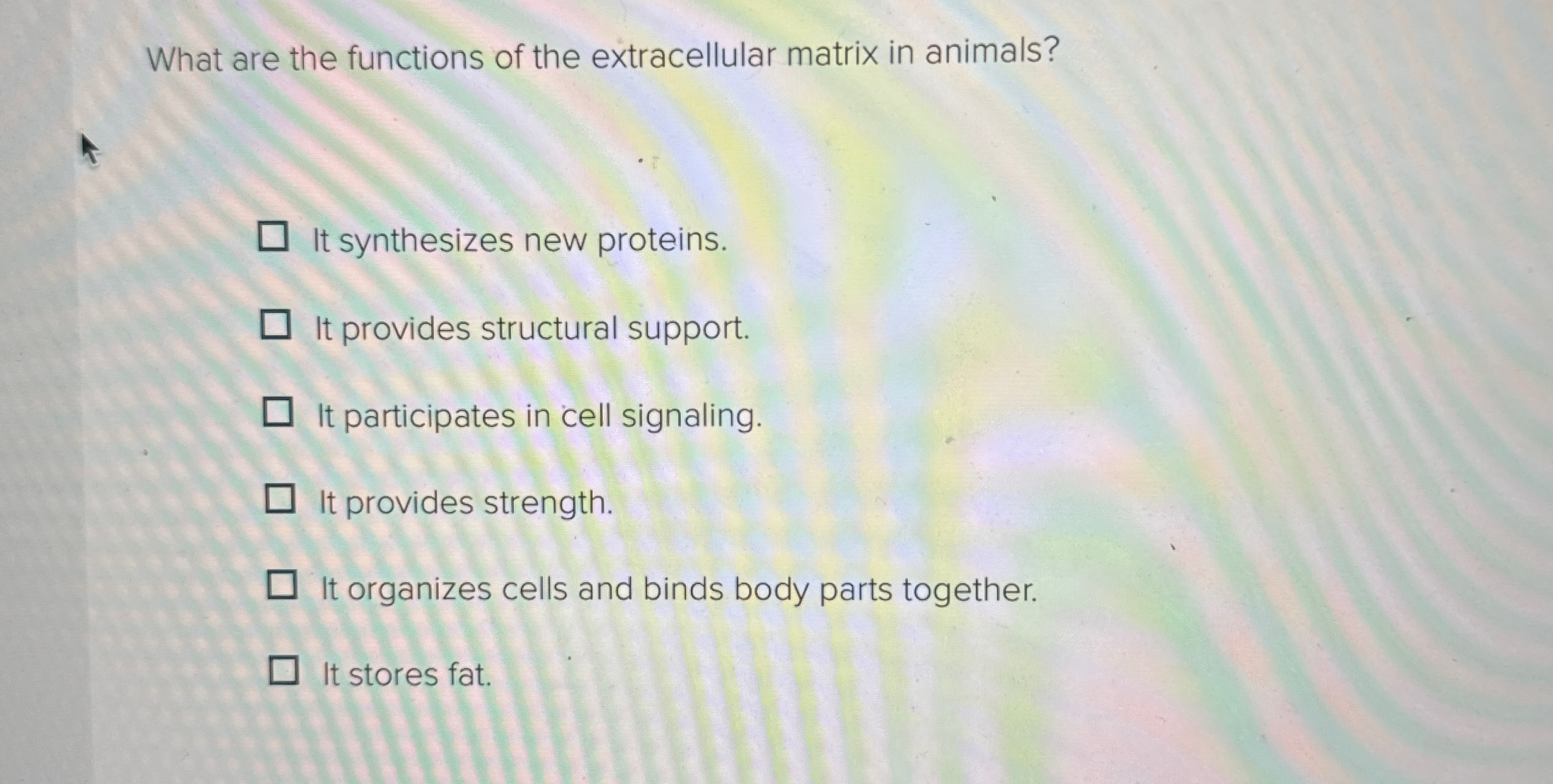 Solved What are the functions of the extracellular matrix in | Chegg.com