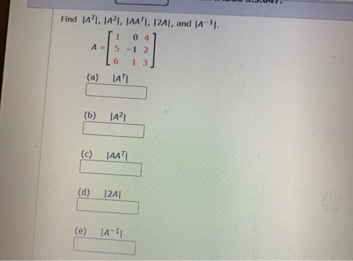 Solved Find 1A, JA?I, JAAT, 12A1, and A-11. 1 04 А 5 -1 2 6 | Chegg.com