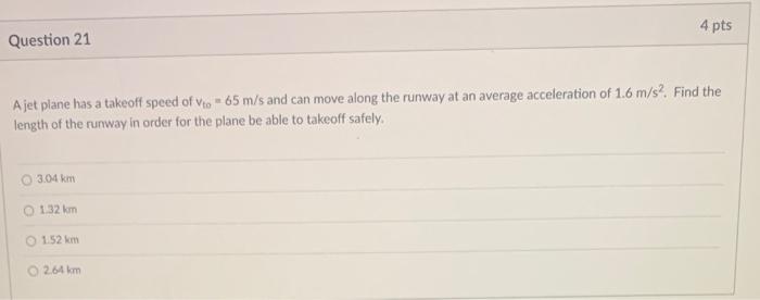 Solved A jet plane has a takeoff speed of vto =65 m/s and | Chegg.com