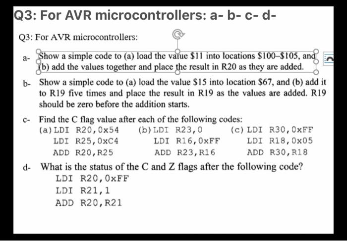 Solved For avr microcontroller, A- show a simple code to | Chegg.com