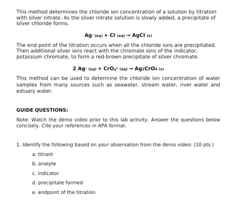 Solved This method determines the chloride ion concentration