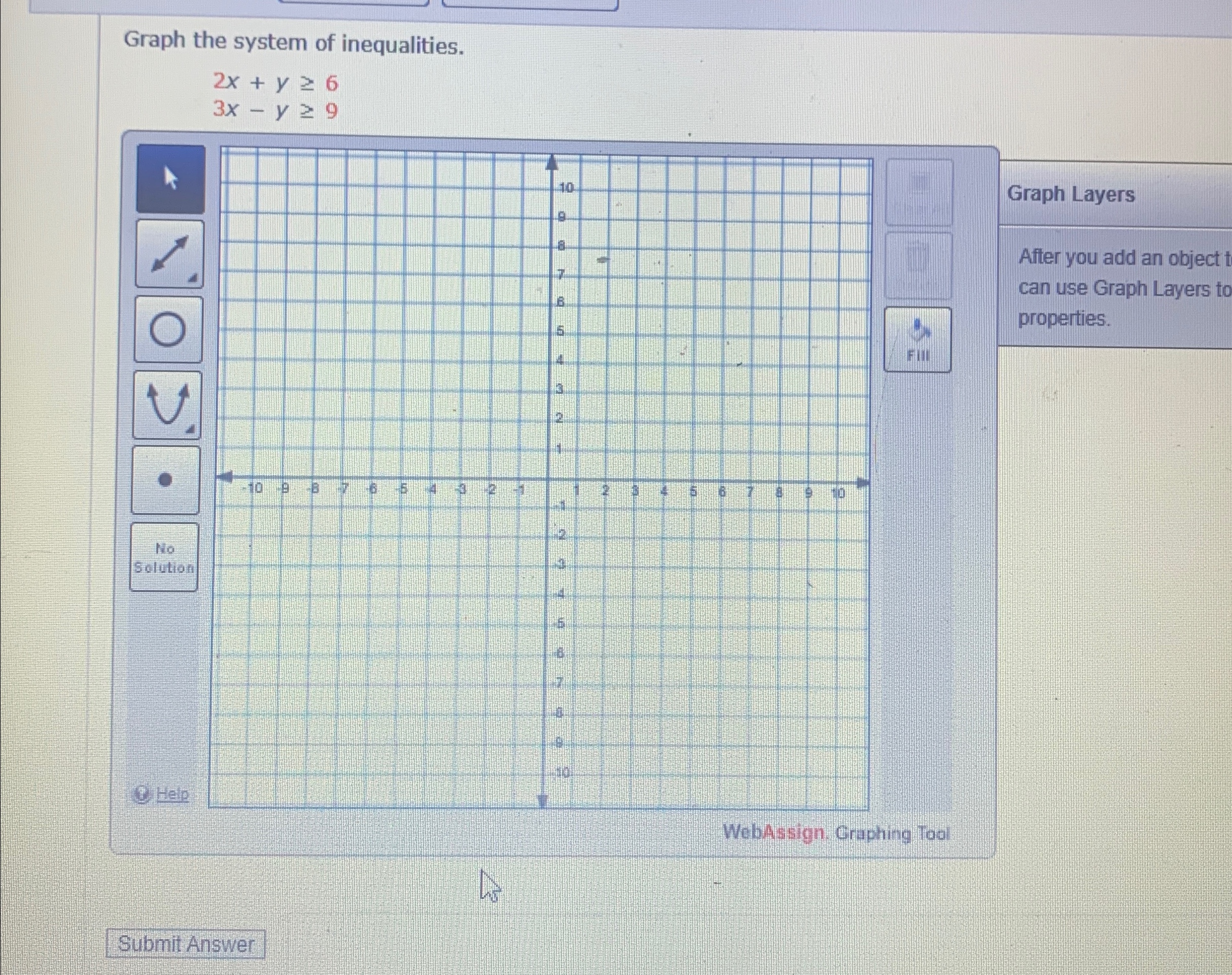 Solved Graph the system of inequalities.2x+y≥63x-y≥9Graph | Chegg.com