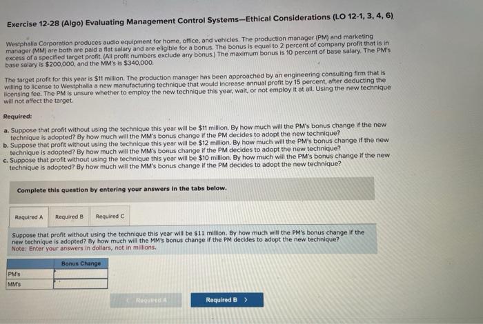 Solved Exercise 12-28 (Algo) Evaluating Management Control | Chegg.com
