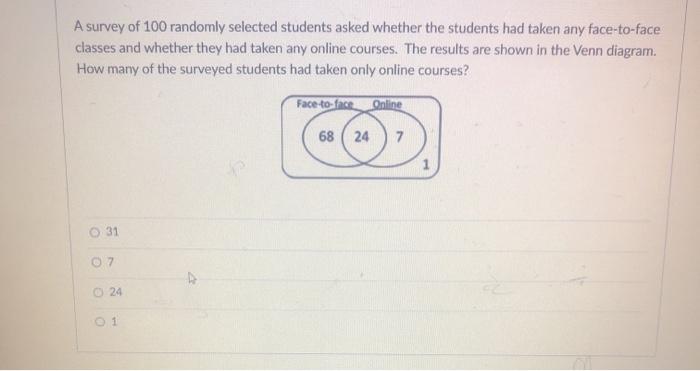 Solved A survey of 100 randomly selected students asked | Chegg.com