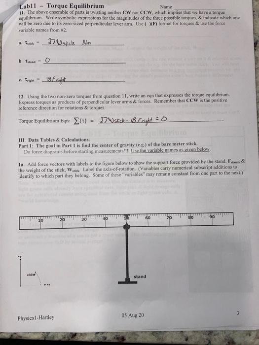 Solved need help finishing the first part of a physics lab. | Chegg.com