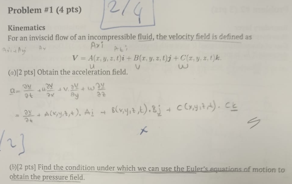 Solved Problem #1 (4 ﻿pts)KinematicsFor an inviscid flow of | Chegg.com