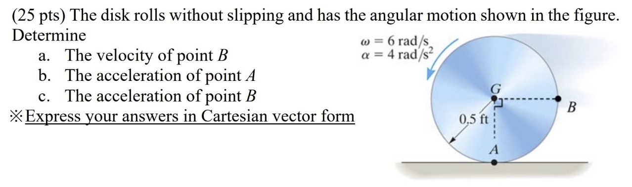 Solved (25pts) ﻿The disk rolls without slipping and has the | Chegg.com