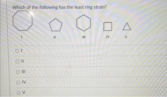 Solved Which of the following has the least ring strain? I | Chegg.com