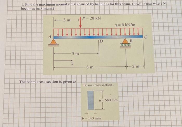 Solved 1. Find the maximum normal stress (caused by bending) | Chegg.com