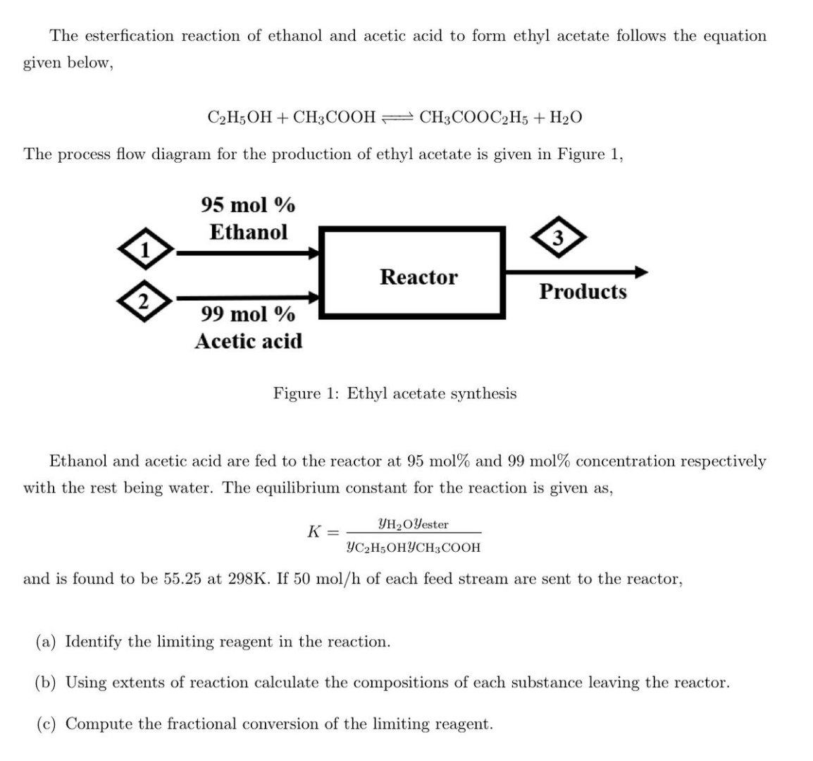 Solved The Esterfication Reaction Of Ethanol And Acetic Acid Chegg