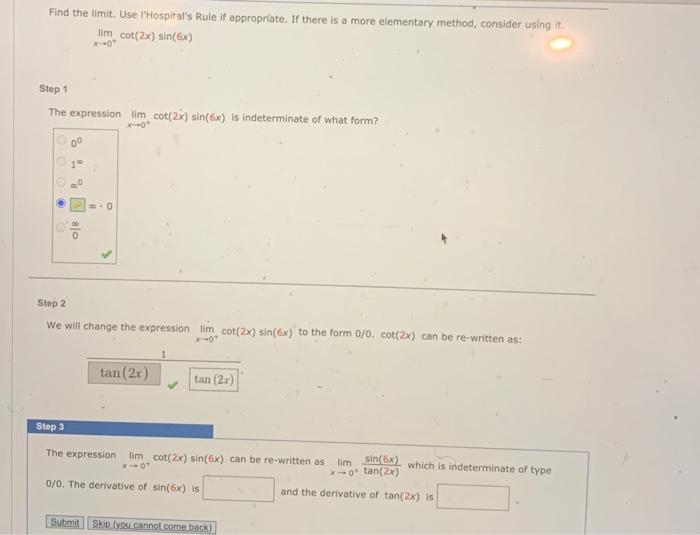 Solved Find The Limit Use L Hospital S Rule If Appropriate Chegg Com