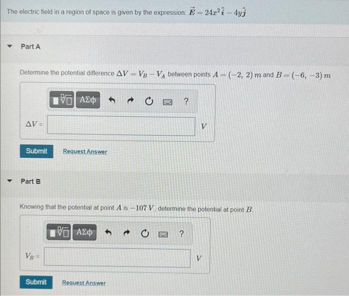 Solved The electric field in a region of space is given by | Chegg.com
