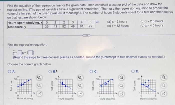 Solved Find the equation of the regression line for the | Chegg.com