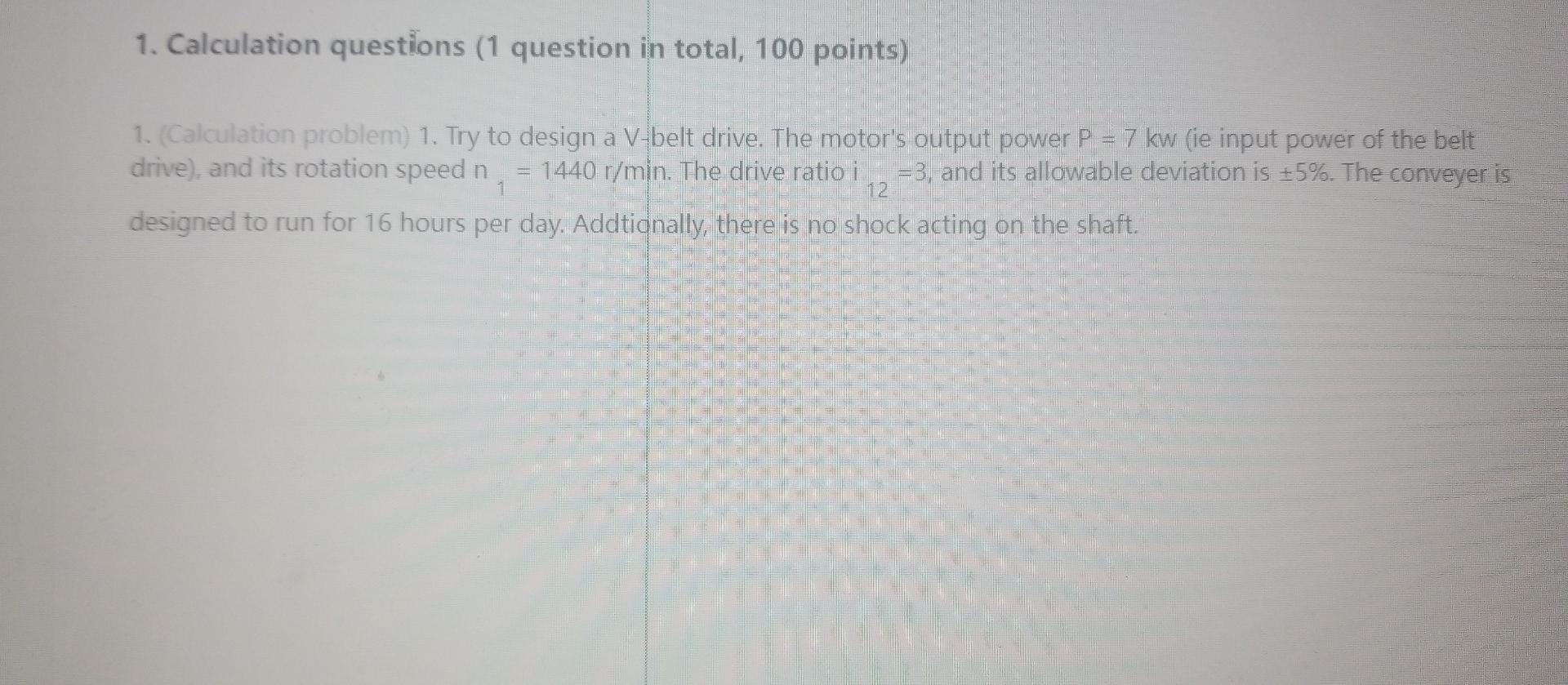 Solved 1. Calculation Questions (1 Question In Total, 100 | Chegg.com