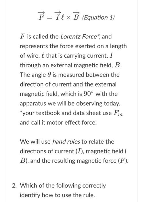 Solved Lorentz Force Force on a current-carrying conductor | Chegg.com