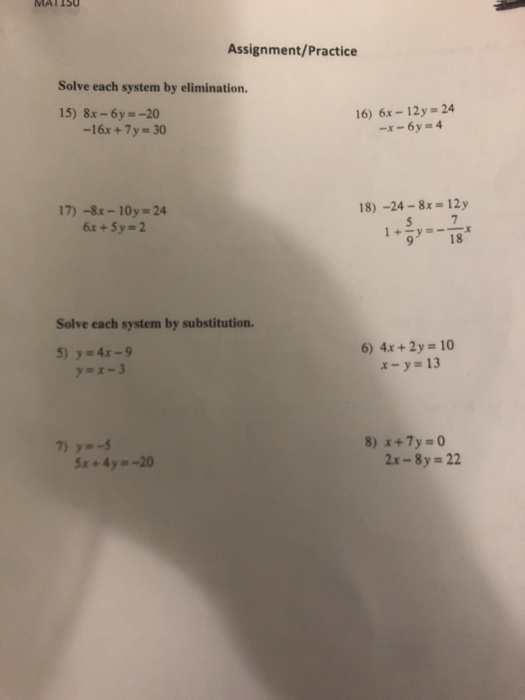 Solved Matisu Assignment Practice Solve Each System By Chegg Com