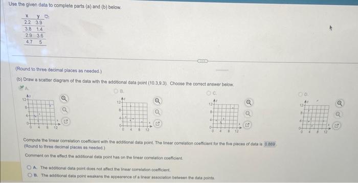 Solved Use the given data to complete parts (a) and (b) | Chegg.com