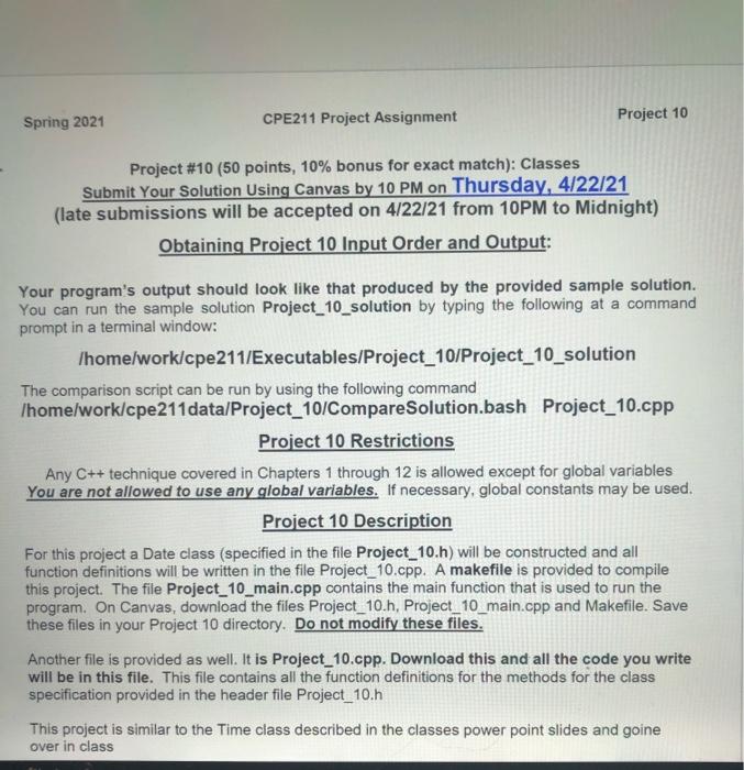 Solved Spring 2021 CPE211 Project Assignment Project 10 | Chegg.com