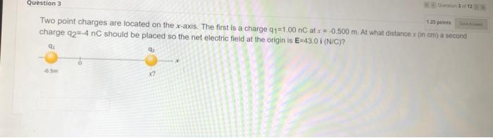 Solved Question 3 125 points Two point charges are located | Chegg.com