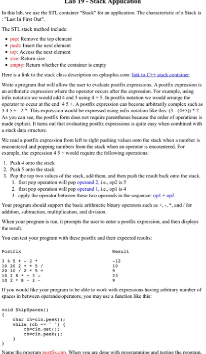 Solved In this lab, we use the STL container "Stack" for an | Chegg.com