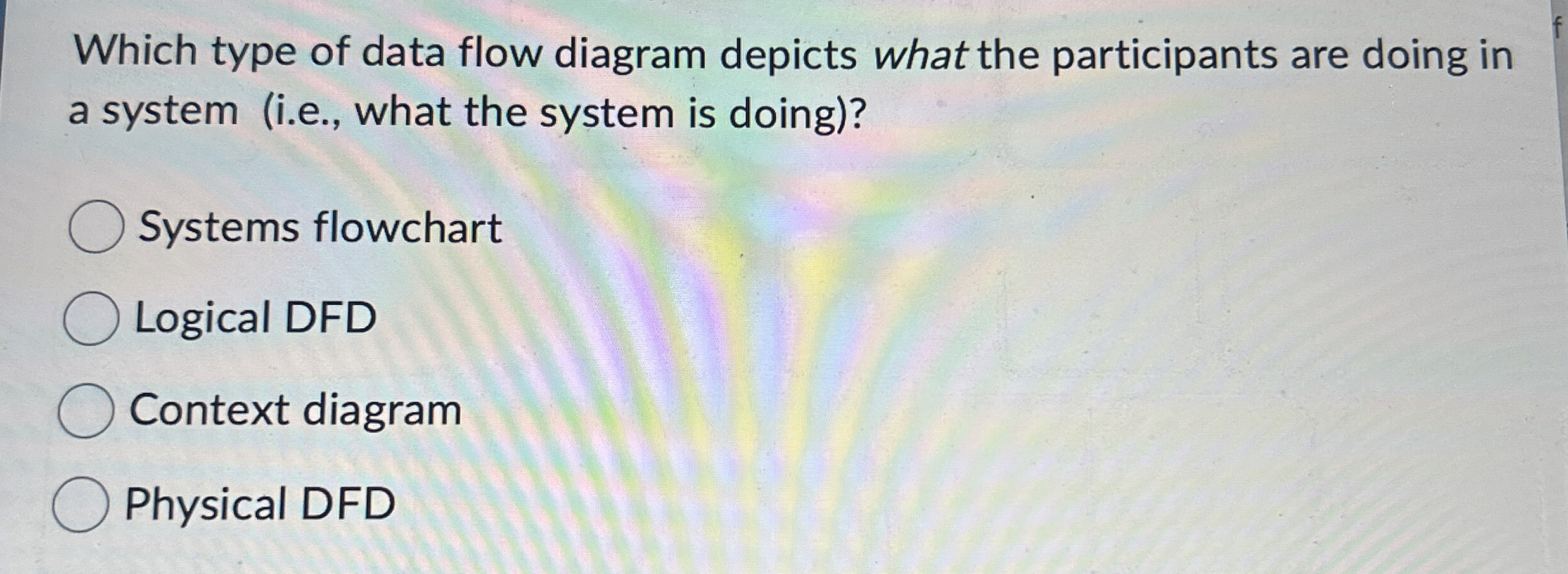Solved Which type of data flow diagram depicts what the | Chegg.com