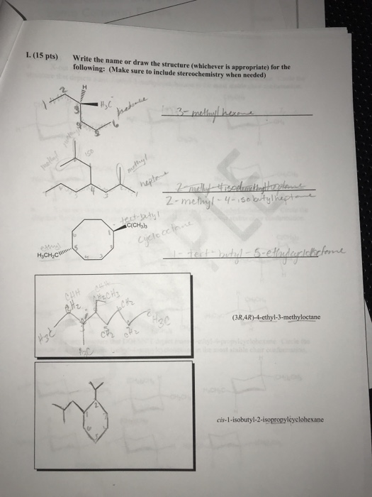Solved I. (15 pts) Write the name or draw the structure | Chegg.com