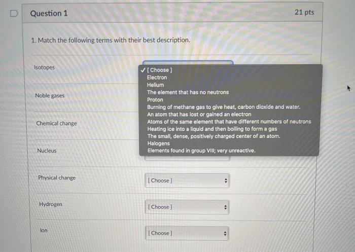 Solved Question 1 21 pts 1. Match the following terms with | Chegg.com