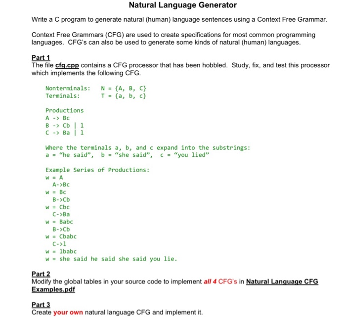 Natural Language Generator Write A C Program To Ge Chegg Com