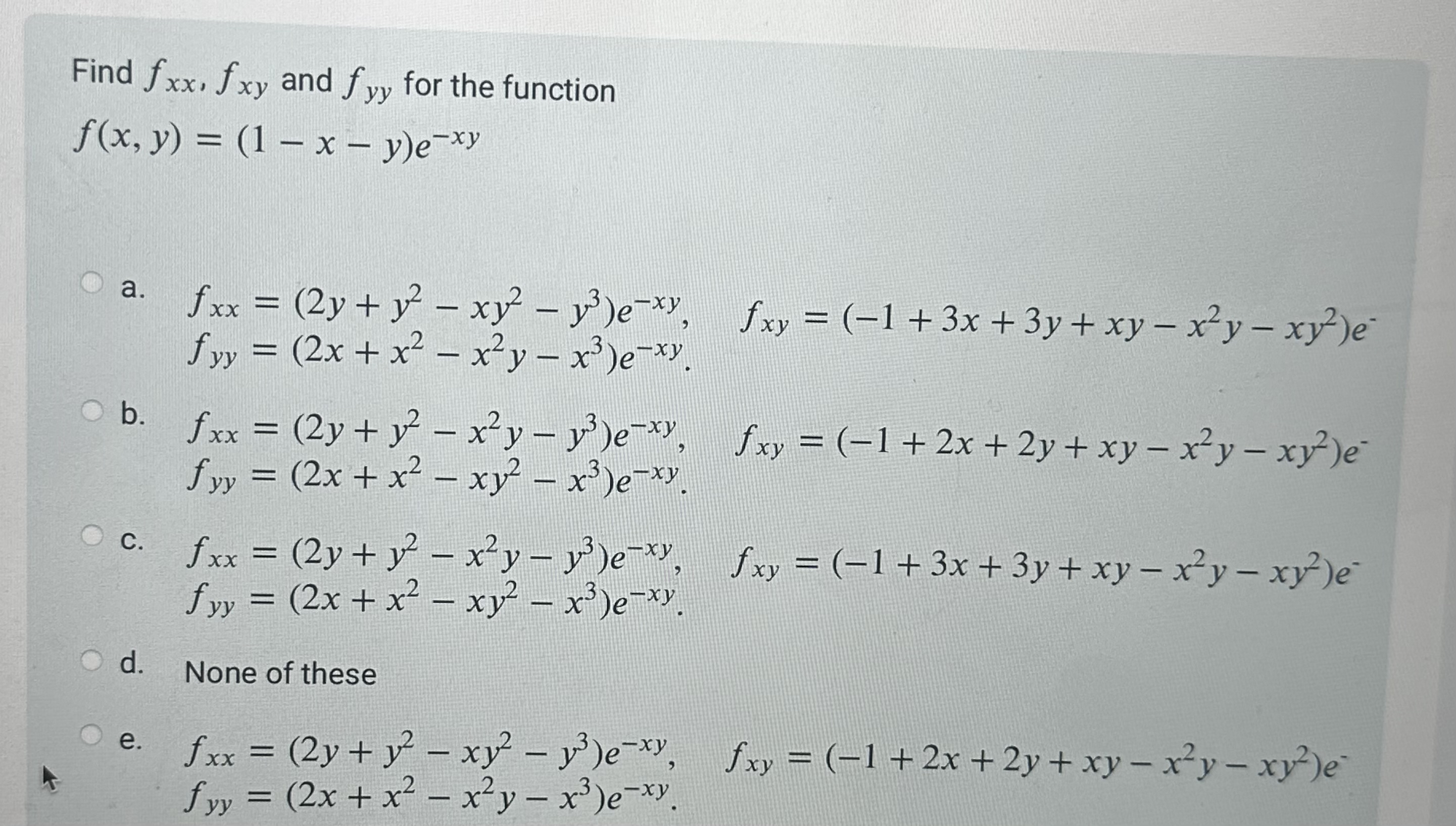 Solved Find f×,fxy ﻿and fyy ﻿for the | Chegg.com