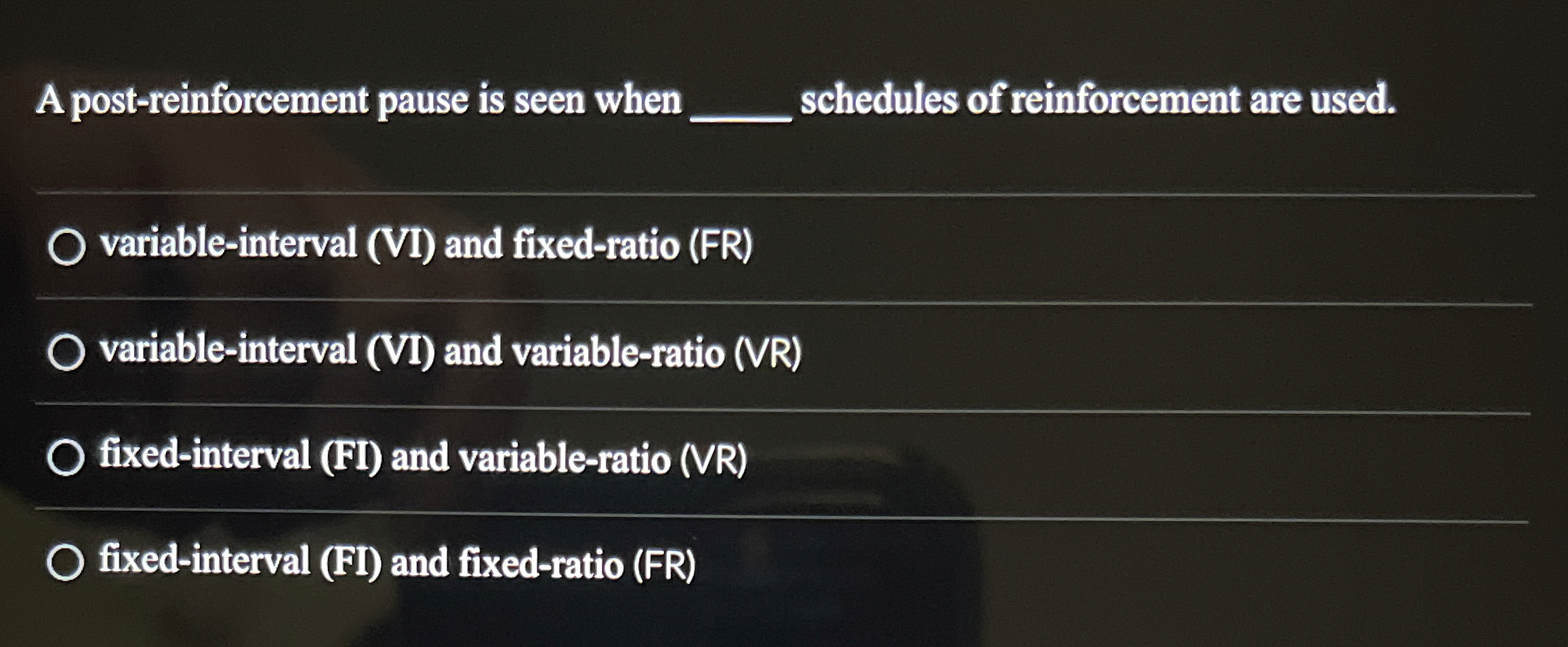 Solved A post-reinforcement pause is seen when q, ﻿schedules | Chegg.com