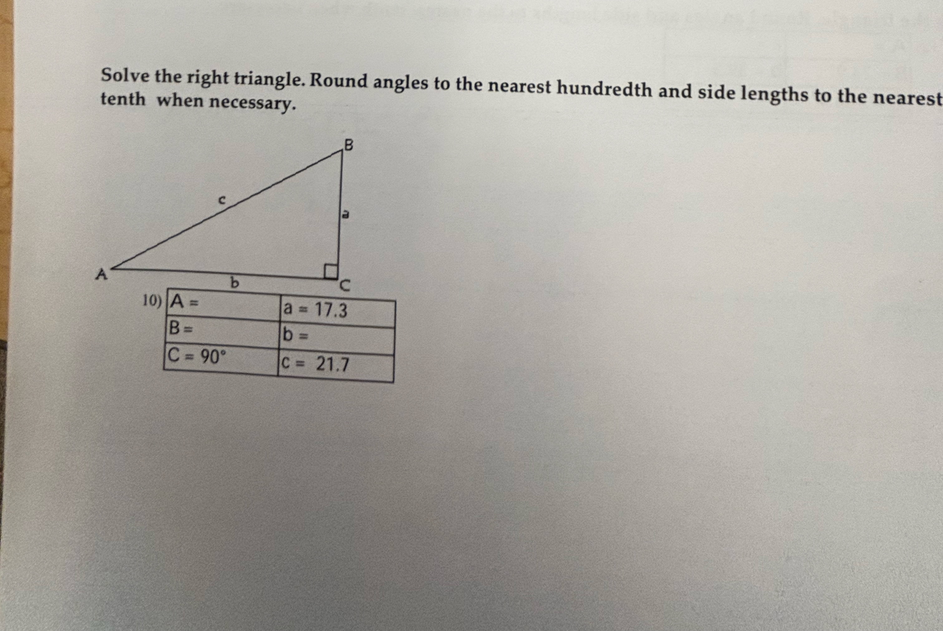 Solved Solve the right triangle. Round angles to the nearest | Chegg.com