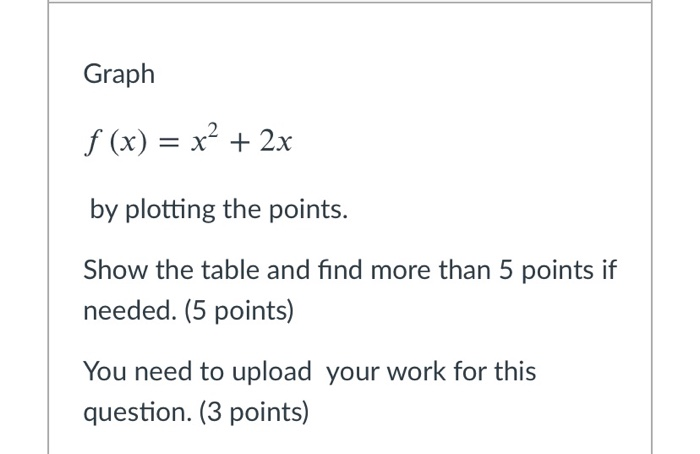 Solved Graph f (x) = x2 + 2x by plotting the points. Show | Chegg.com