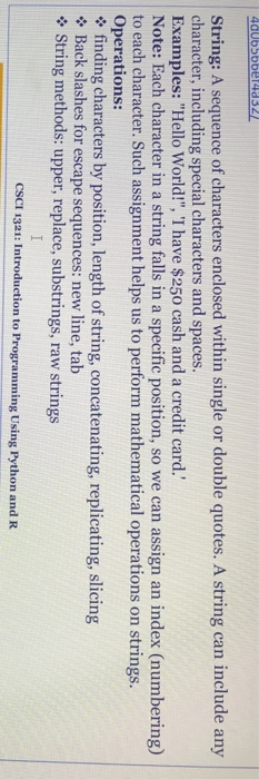 4a06566e4a32/ String: A sequence of characters enclosed within single or double quotes. A string can include any character, i