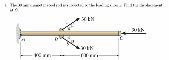 Solved 1. The 30 mm diameter steel rod is subjected to the | Chegg.com