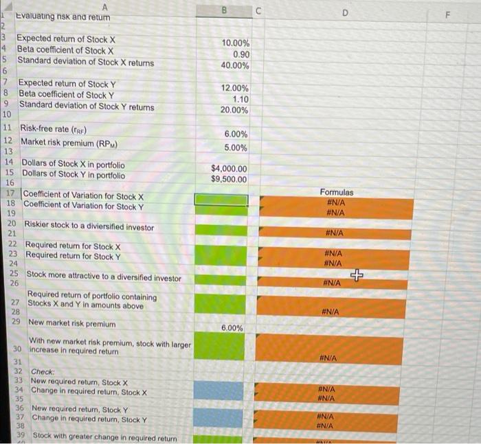 Excel Online Structured Activity: Evaluating risk and | Chegg.com