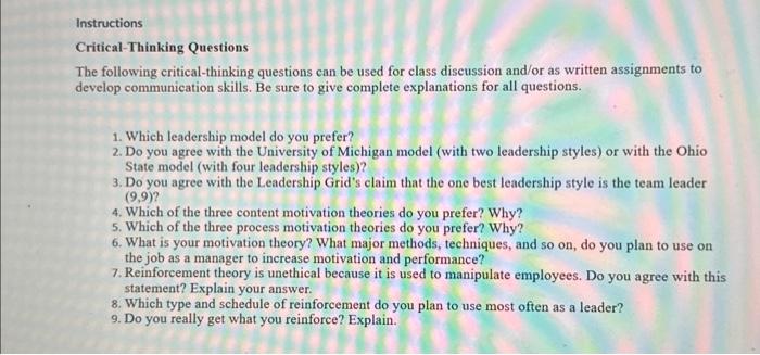 critical thinking skills answers