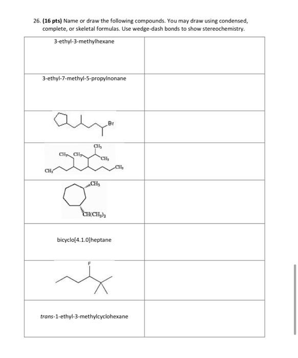 Solved 26. (16 pts) Name or draw the following compounds. | Chegg.com