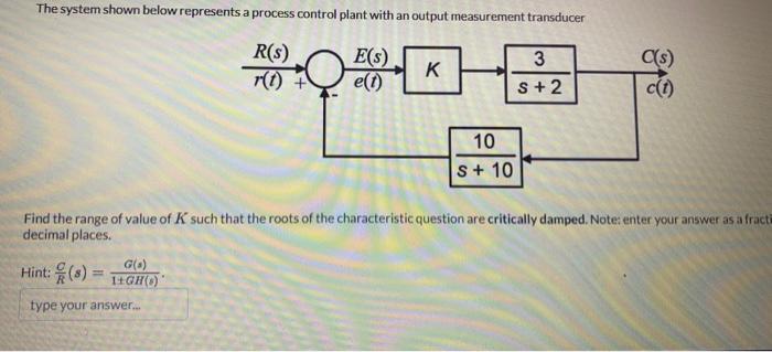 Solved The system shown below represents a process control | Chegg.com