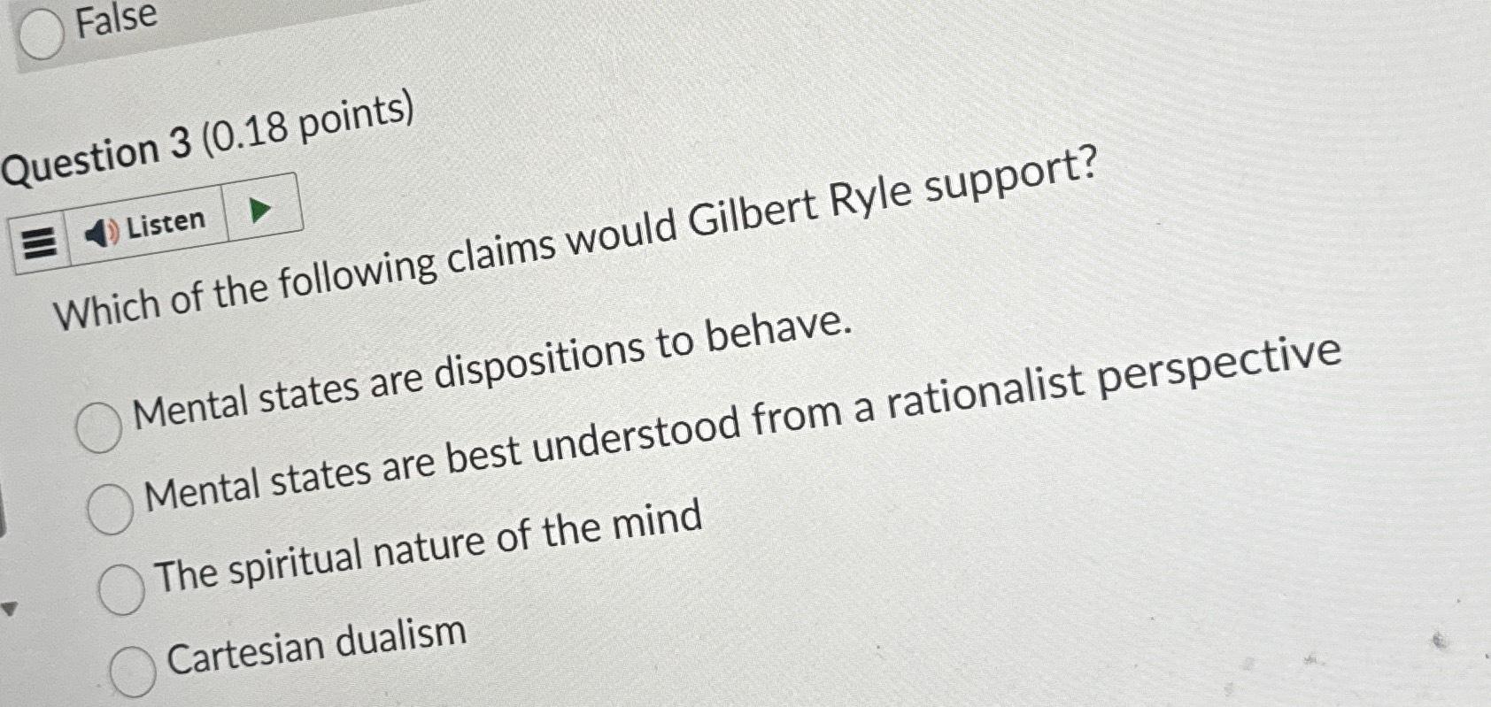 FalseQuestion 3 ( 0.18 ﻿points)Which of the following | Chegg.com