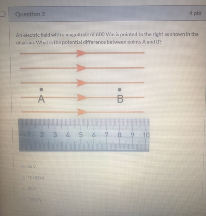 Solved Question 2 4 pts An electric field with a magnitude | Chegg.com