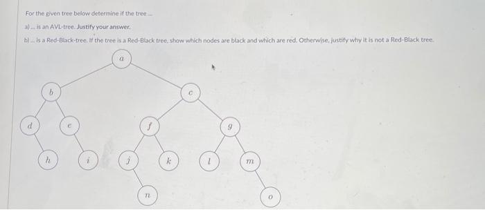 Solved For the given tree below determine if the tree ...is | Chegg.com