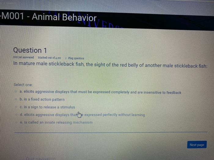Solved -M001 - Animal Behavior Question 1 Cotet answered 